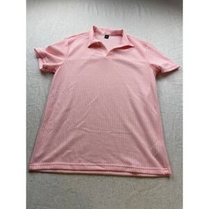 Manfinity Polo Shirt Mens Large‎ Pink Waffle Knit Short Sleeve Casual Preppy